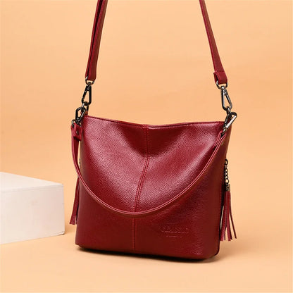 Sac Bandoulière Femme Cuir Pompons Luxe 2025 - Crossbody Bucket Designer