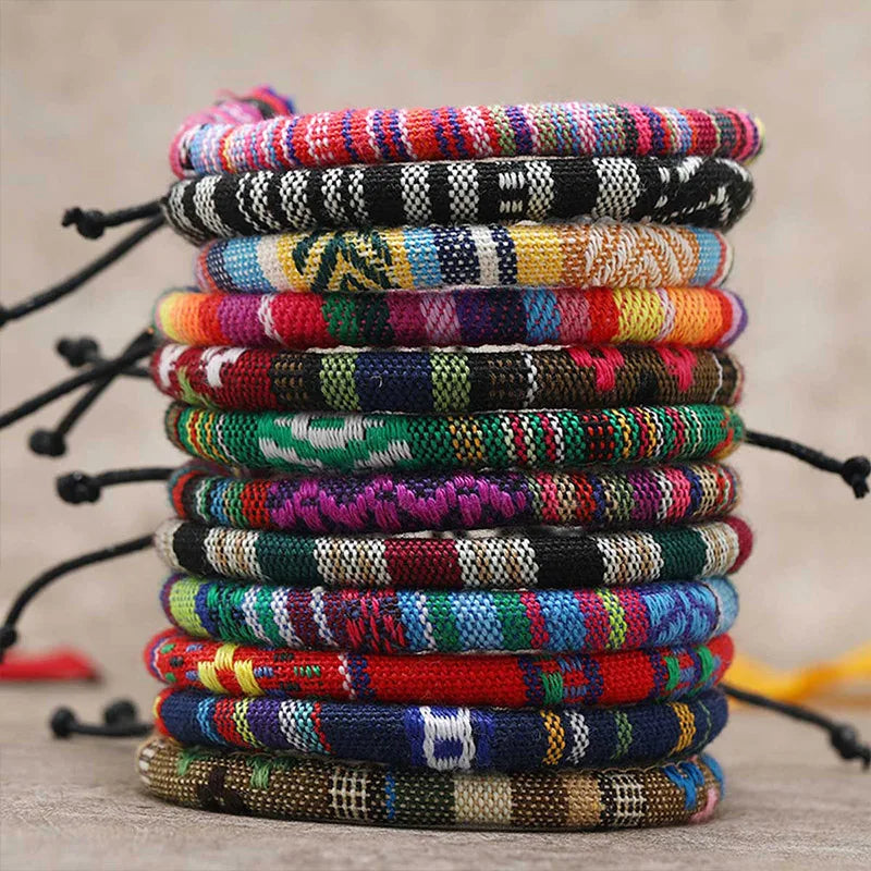 Ensemble 12 Bracelets Bohèmes Coton Ajustables – Ethniques Unisexe Voyage