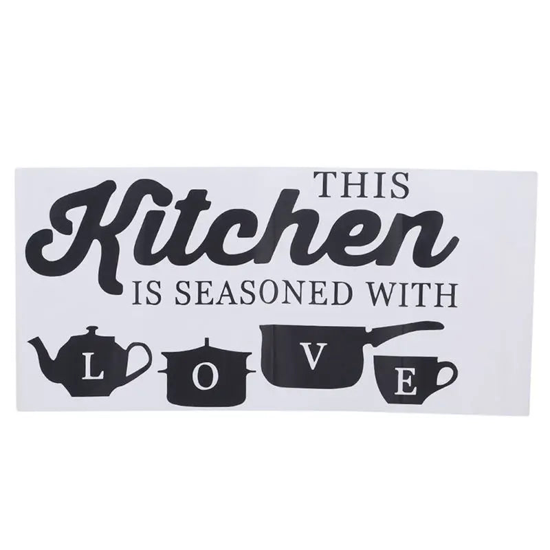 Sticker Mural Cuisine "This Kitchen is Seasoned with Love" - Autocollant Décoratif 60×28cm