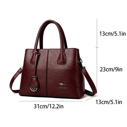 Sac à Main Femme Cuir PU Bordeaux - Grand Tote Bag Épaule Carré avec Bandoulière Crossbody