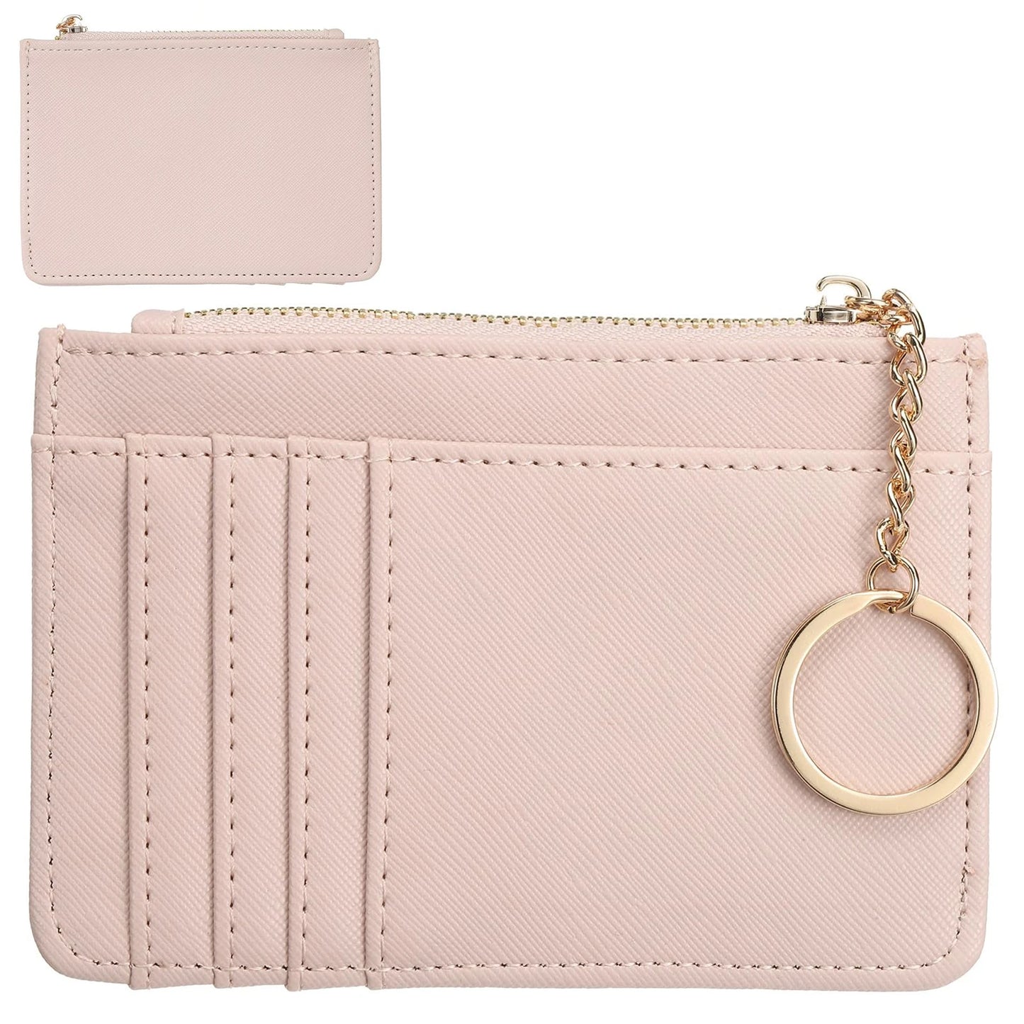 Portefeuille Femme Cuir PU Zippé Mini Porte-Clés - Porte-Monnaie Compact Multi-Emplacements Cartes Violet