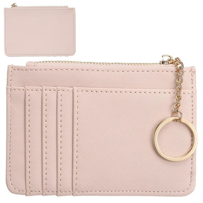 Portefeuille Femme Cuir PU Zippé Mini Porte-Clés - Porte-Monnaie Compact Multi-Emplacements Cartes Violet