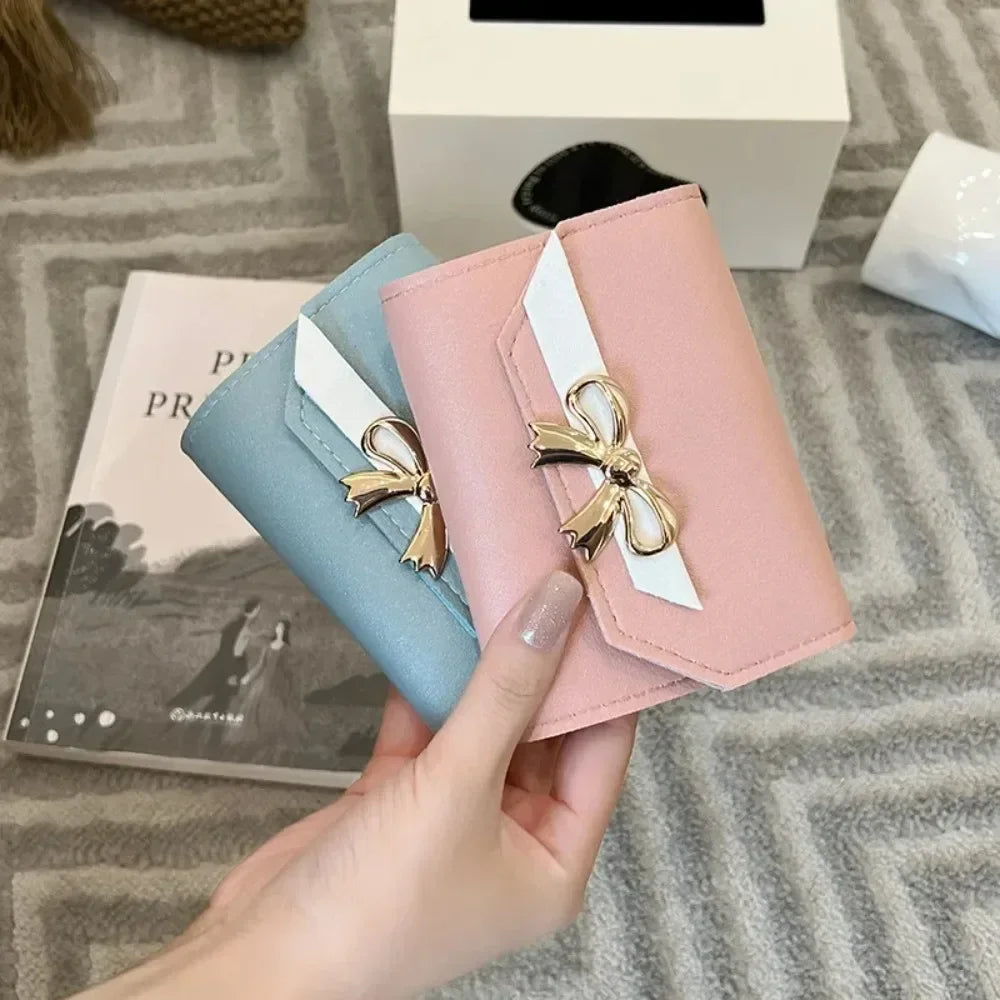Portefeuille Femme Court Nœud Pliable - Clutch Bag Porte-Cartes Cuir PU Fashion