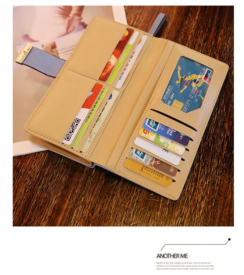 Portefeuille Long Femme Cuir PU Feuilles Dorées - Clutch Porte-Cartes Monnaie Élégant