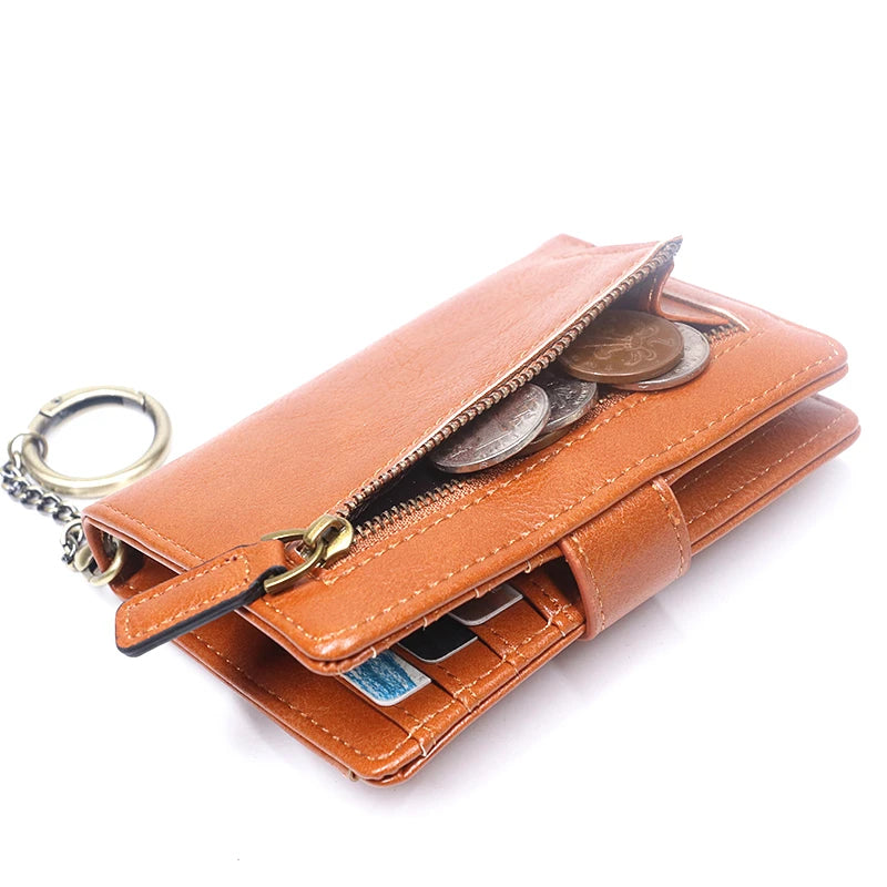 Portefeuille Femme Cuir Rétro Rouge - Porte-Monnaie Court Bifold avec Porte-Cartes Détachable