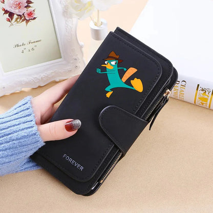 Portefeuille Long Phineas et Ferb Cuir PU - 15 Porte-Cartes Zip pour Enfants