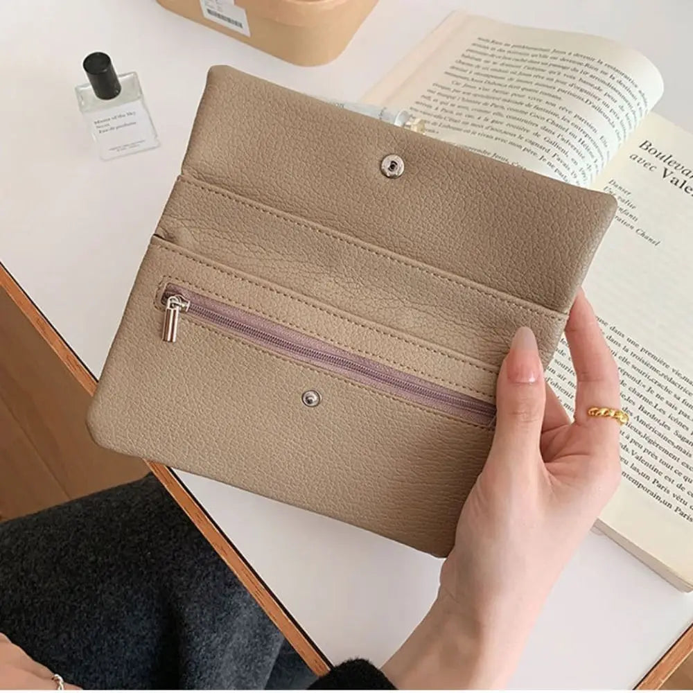 Portefeuille Long Femme Enveloppe Cuir PU - Clutch Fermeture Éclair Multi-Fonctions