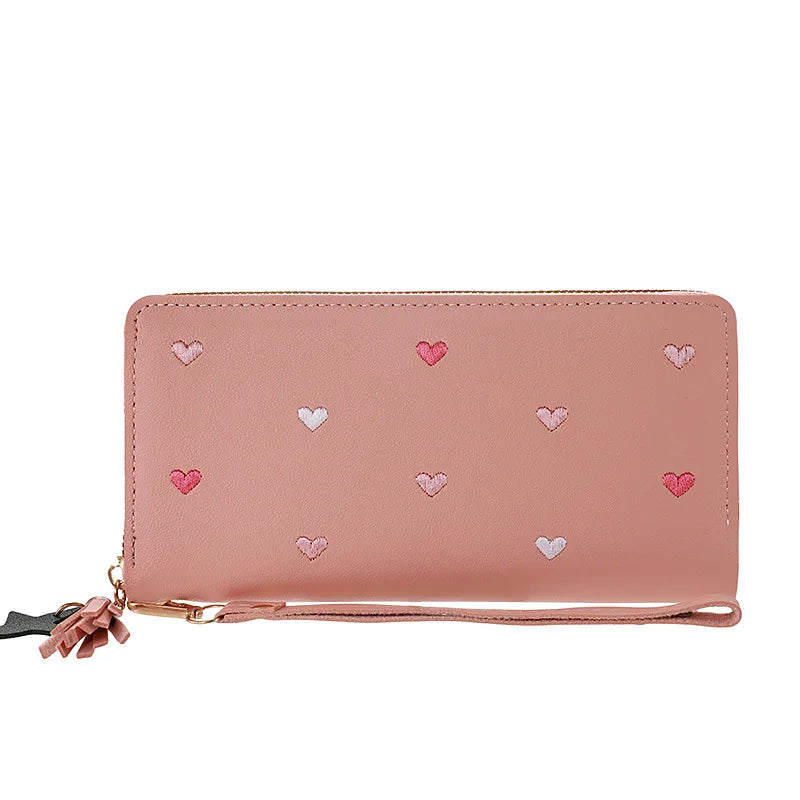 Portefeuille Long Femme Brodé - Pochette Dragonne Multi-Cartes Élégante