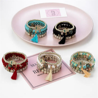 Bracelet Bohème Main Bouddha Turquoise Pompons – Ethnique Spirituel Vintage