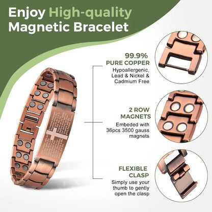Bracelet Cuivre Pur Croix Magnétique Ultra-Puissant Homme – Ajustable Cadeau Noël