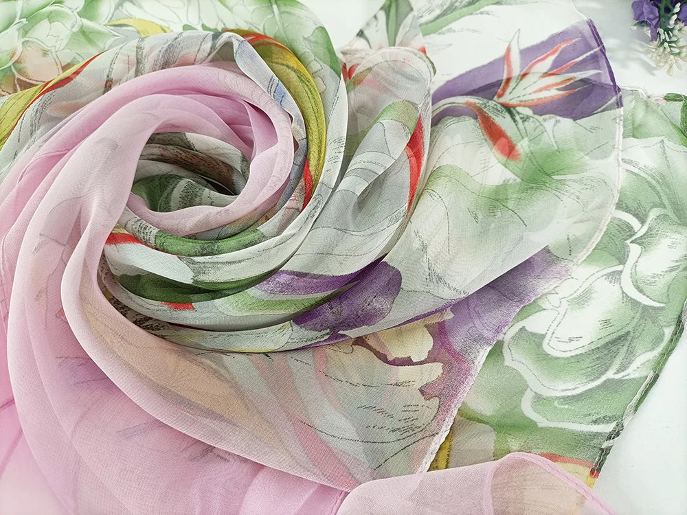 Foulard Écharpe Georgette Dégradé Fleur Femme - Bandana Châle Été Protection Solaire Plage
