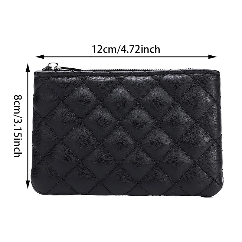 Portefeuille Femme Mini Cuir PU Zippé Imprimé Lattice - Porte-Monnaie Slim Porte-Carte Business Blanc