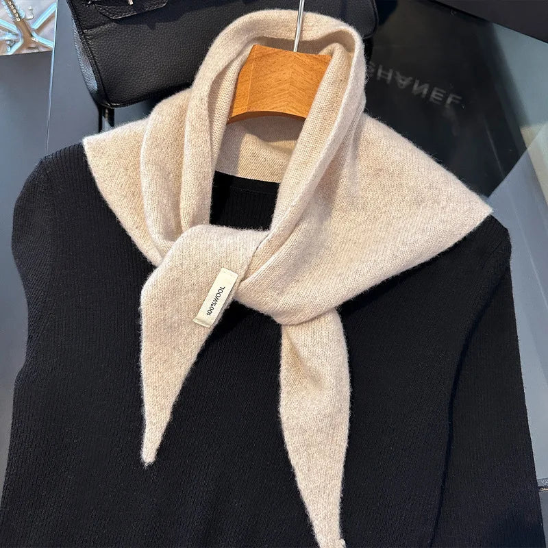 Foulard Triangle Laine 100% Femme - Écharpe Tricotée Style Britannique Coréen Multifonction