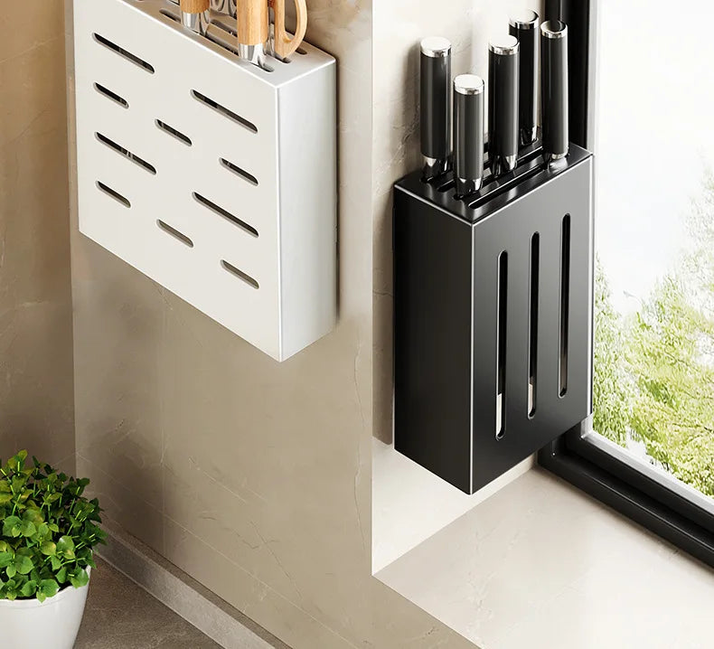 Porte-Couteaux Mural de Cuisine - Rangement Sans Perçage en Acier au Carbone
