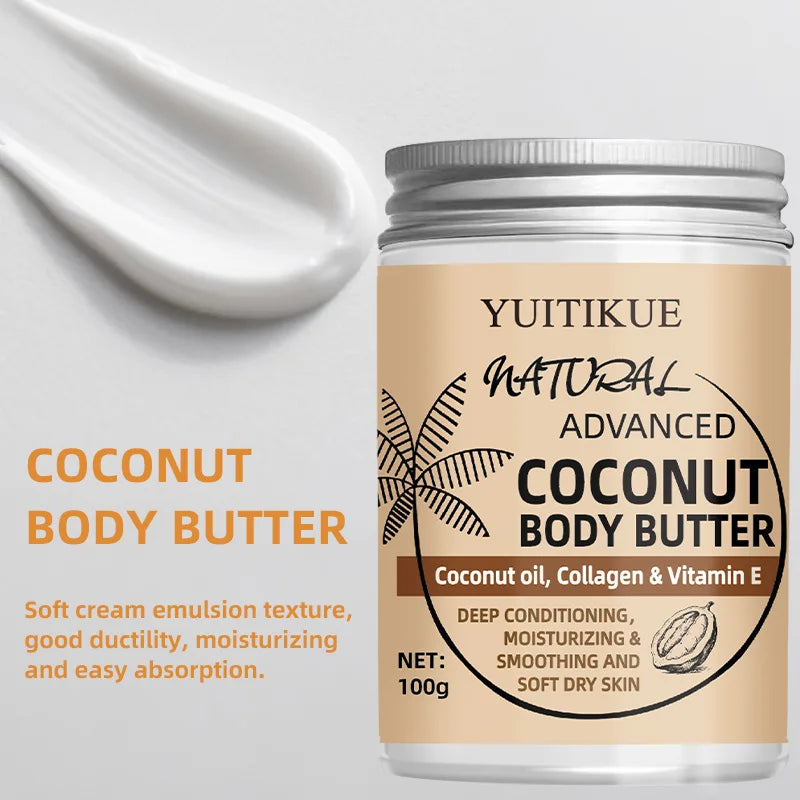 Crème Corps Naturelle Noix de Coco 100g - Huile Coco Collagène Hydratation Profonde Absorption Rapide Peau Sèche
