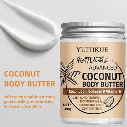 Crème Corps Naturelle Noix de Coco 100g - Huile Coco Collagène Hydratation Profonde Absorption Rapide Peau Sèche