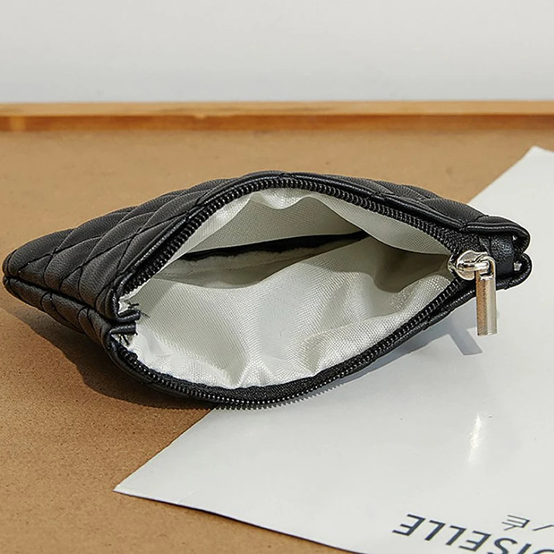 Portefeuille Femme Mini Cuir PU Zippé Imprimé Lattice - Porte-Monnaie Slim Porte-Carte Business Blanc