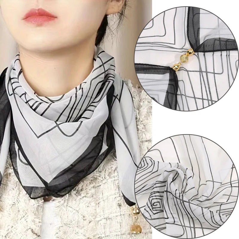 Luxury Square Scarf with Magnetic Buckle for Women, Pink - Triangle Cross Scarf for Autumn/Winter