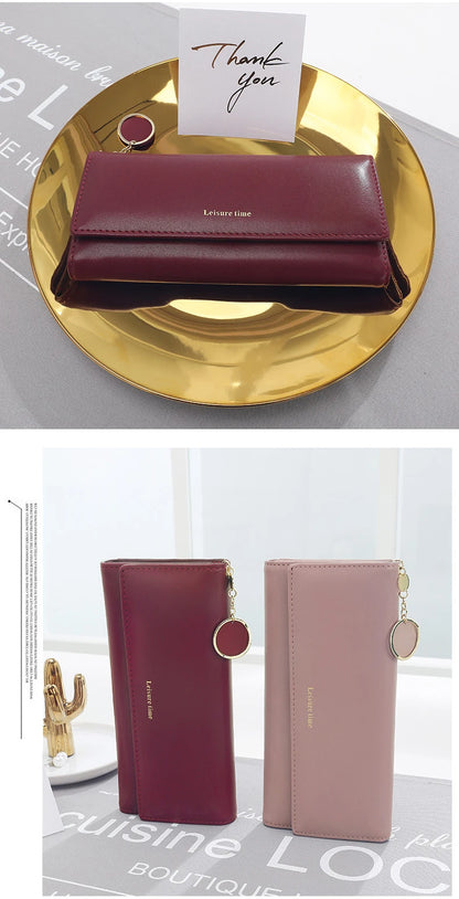 Portefeuille Femme Long Trifold Cuir - Pochette Porte-Cartes avec Lettres