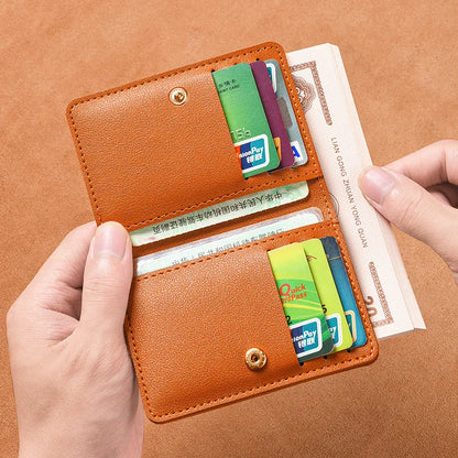 Portefeuille Pliable Cuir Souple avec Bouton - Petit Porte-Cartes Permis Simplifié