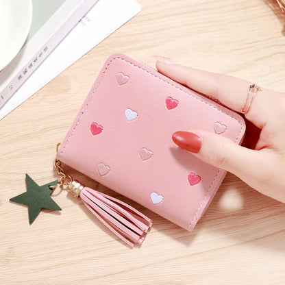 Portefeuille Femme Mini Court Pompon Zippé - Porte-Monnaie Cuir PU Cute Porte-Carte Main Vert