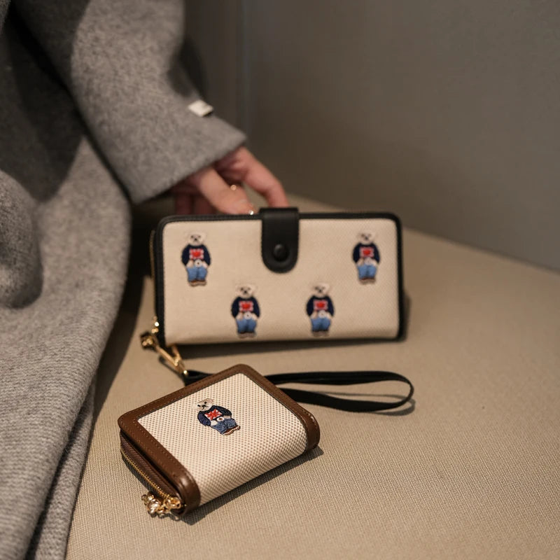Portefeuille Femme Long Zippé Grande Capacité - Porte-Monnaie Bifold avec Dragonne Porte-Carte Designer Luxe