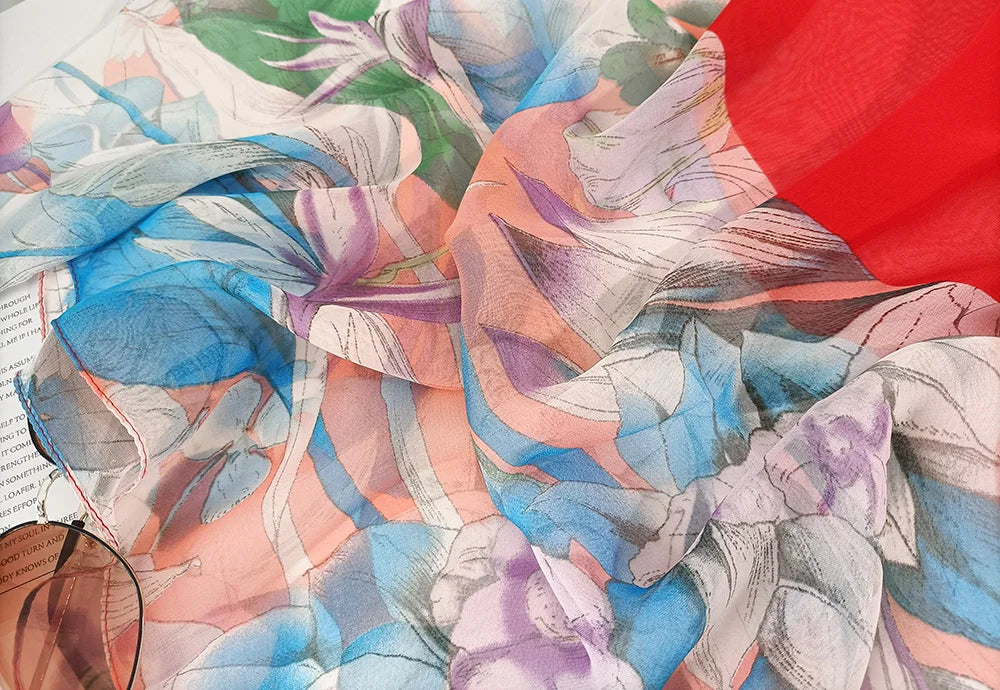 Foulard Écharpe Georgette Dégradé Fleur Femme - Bandana Châle Été Protection Solaire Plage