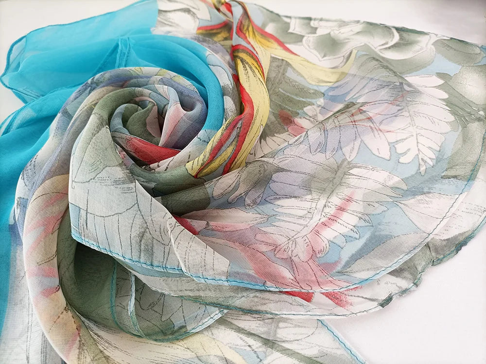 Foulard Écharpe Georgette Dégradé Fleur Femme - Bandana Châle Été Protection Solaire Plage