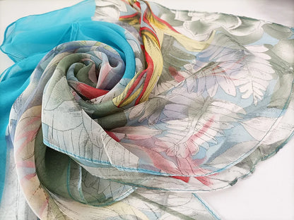 Foulard Écharpe Georgette Dégradé Fleur Femme - Bandana Châle Été Protection Solaire Plage