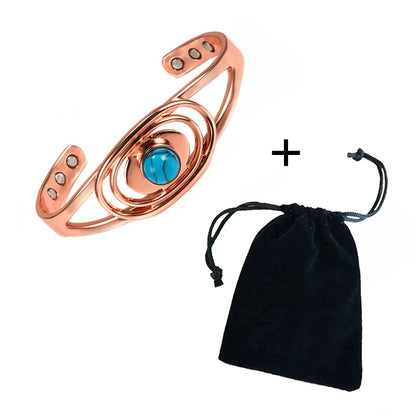 Jonc Cuivre Pur Magnétique Pierre Bleue – Bracelet Ouvert Ajustable Femme Guérison