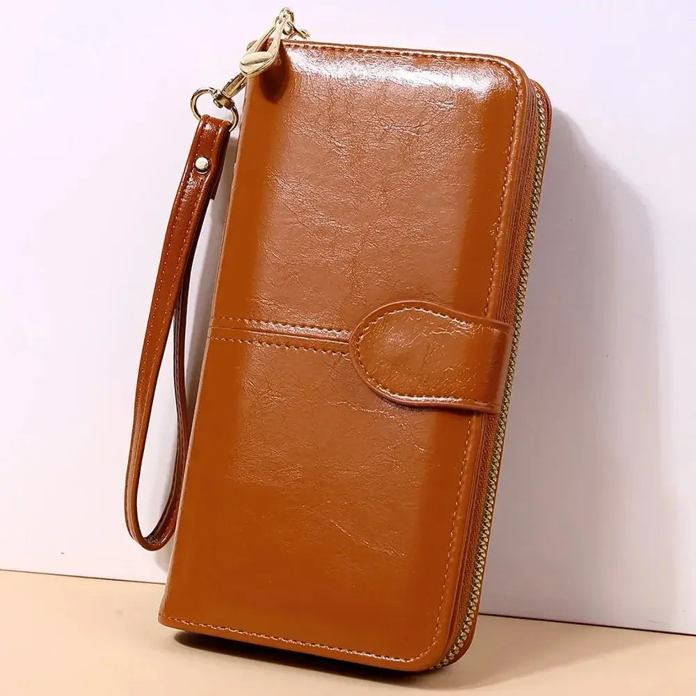 Pochette Portefeuille Femme Cuir PU Vintage - Clutch avec Dragonne et Compartiment Téléphone