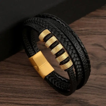 Bracelet en Cuir Tissé Main Multi-Couches pour Homme - Combinaison Classique Punk