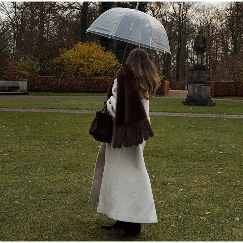 Faux Fur Scarf with Pom-poms - Long Thick Scarf for Women