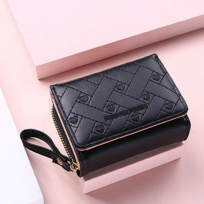 Portefeuille Femme Mignon Cœur Brodé Cuir PU - Trifold Multi-Cartes avec Porte-Monnaie
