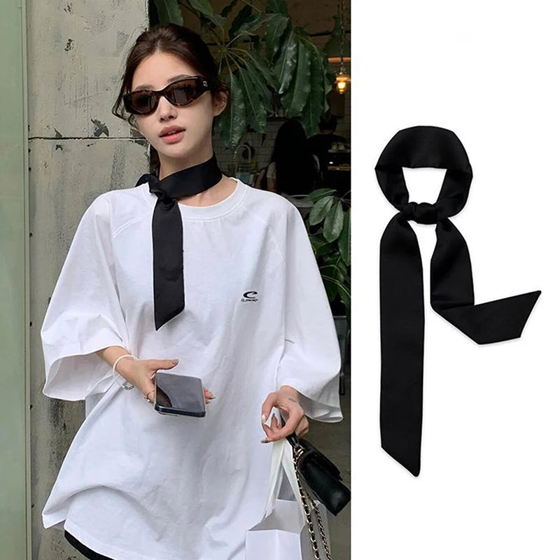 Foulard Ruban Soie Imprimé Léopard Femme - Bandeau Sac Neckerchief Skinny Luxe Mode