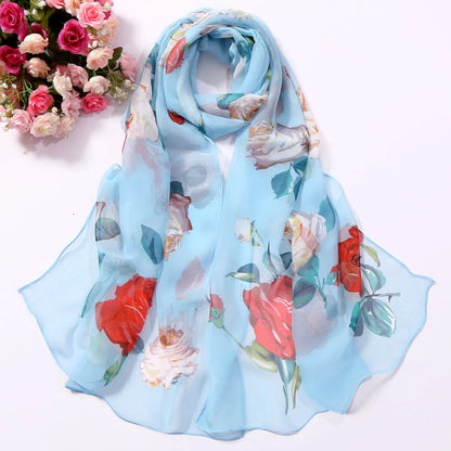 Foulard Écharpe Mousseline Georgette Rose Femme - Bandana Châle Été Protection Solaire Plage