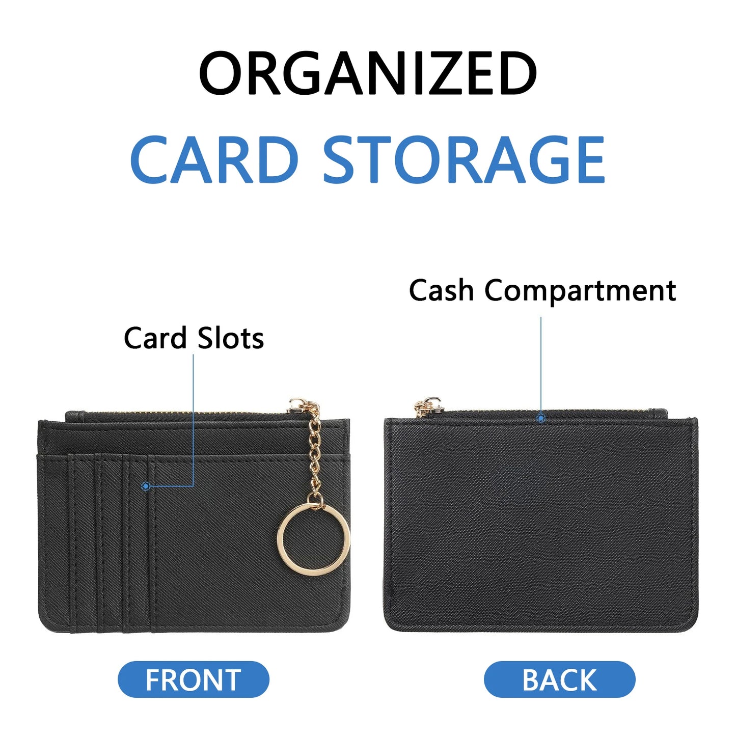 Portefeuille Femme Cuir PU Zippé Mini Porte-Clés - Porte-Monnaie Compact Multi-Emplacements Cartes Violet