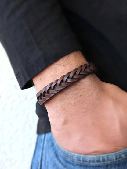 Bracelet en Cuir Tressé pour Homme — Bijou Artisanal, Cadeau Idéal