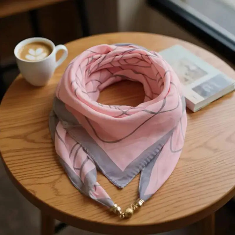 Luxury Square Scarf with Magnetic Buckle for Women, Pink - Triangle Cross Scarf for Autumn/Winter
