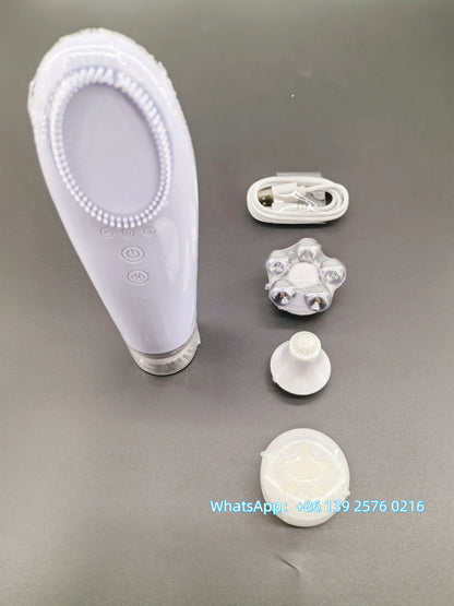 Appareil Nettoyage Facial 4-en-1 Silicone - Brosse Électrique Lifting Visage Anti-Âge Rose