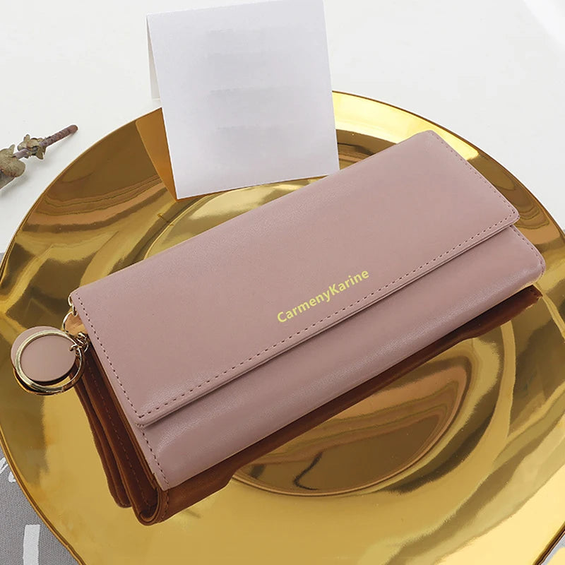 Portefeuille Femme Long Cuir PU Bleu Marine - Porte-Cartes Multifonction Pliable Clutch