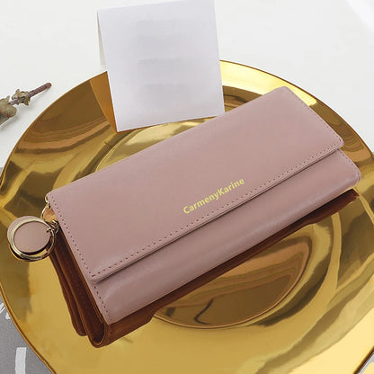 Portefeuille Femme Long Cuir PU Bleu Marine - Porte-Cartes Multifonction Pliable Clutch