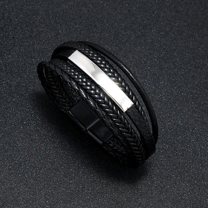 Bracelet Cuir Multicouche Tressé Homme – Acier Inoxydable 21 cm 14 Coloris Cadeau