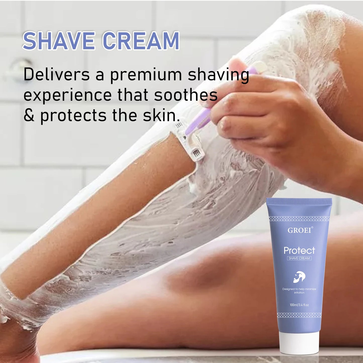 Crème à Raser Protect 100ml - Formule Douce Hydratante Peau Sensible Réduit Irritations Mousse Riche Rasage
