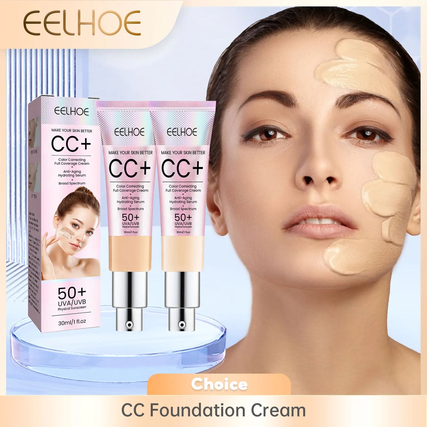 Fond de Teint CC Cream - Hydratant Waterproof Éclaircissant Couvrance Imperfections Contrôle Sébum Longue Tenue