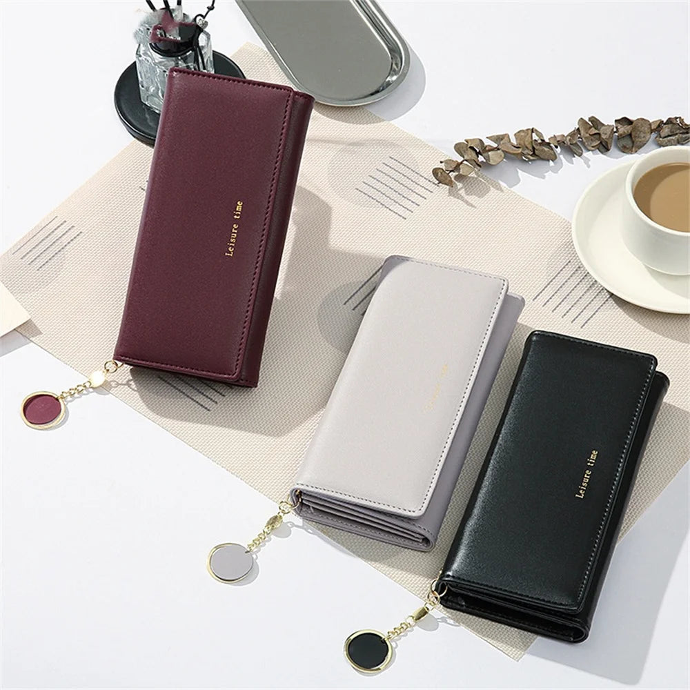 Portefeuille Long Femme Tri-Fold Cuir PU - Clutch Multi-Fonctions Porte-Cartes