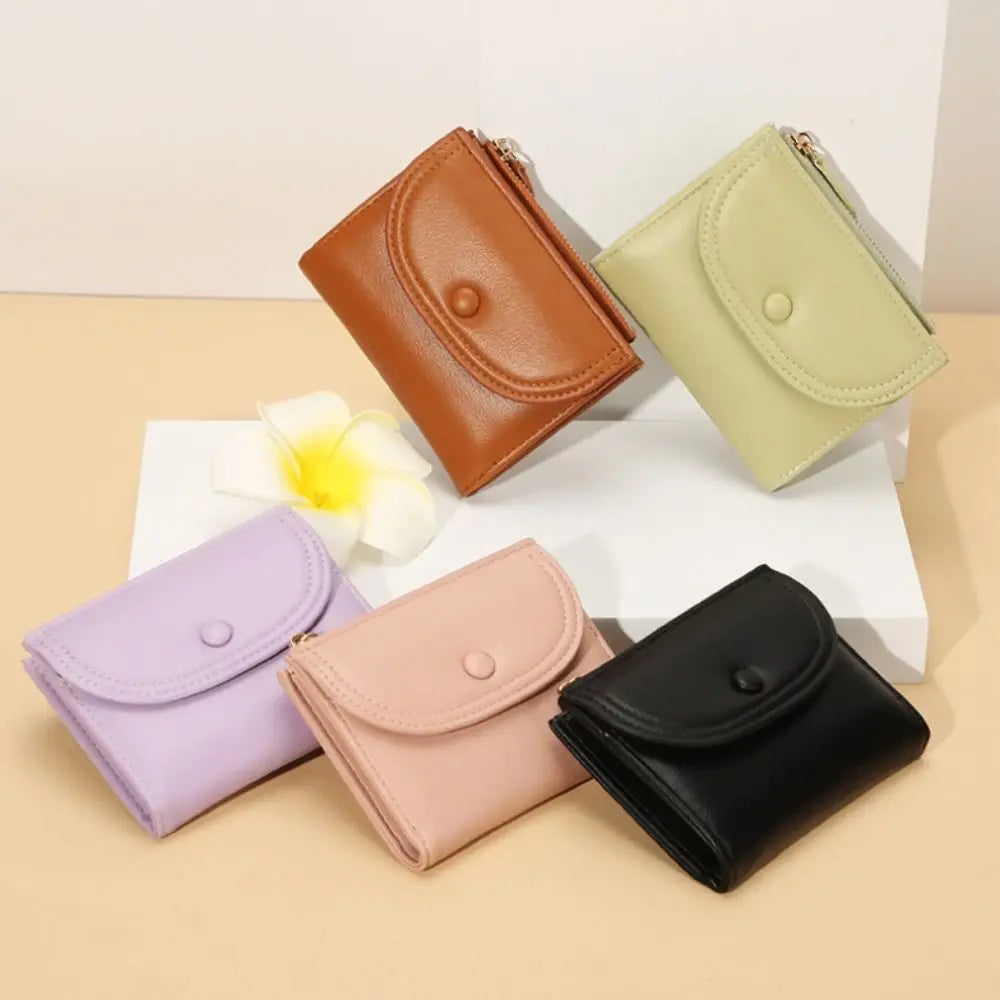 Portefeuille Femme Court Pliable Coloré Mini - Porte-Monnaie Zippé PU Multifonction Portable Marron