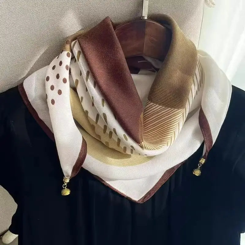 Luxury Square Scarf with Magnetic Buckle for Women - Silk Triangle Cross Scarf