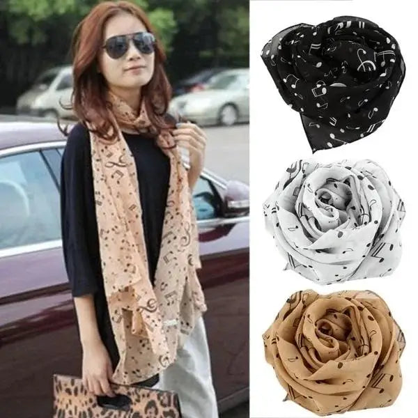 Foulard Mousseline Notes Musique Femme - Châle Soie Imprimé Doux Polyvalent