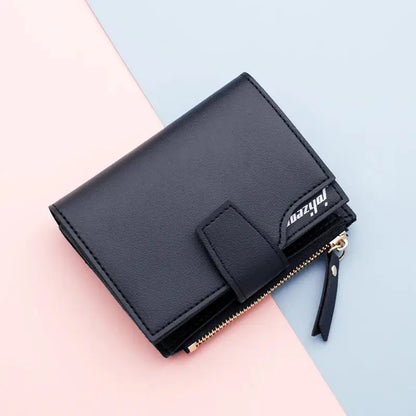 Mini Portefeuille Femme Compact Noir - Petit Porte-Cartes Élégant pour Filles